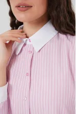 Kadın Çizgili Gömlek 20288 - Pembe