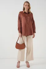 Chemise satinée oversize 3985 - Beige