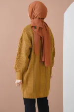 15768 Tesettür Triko Hırka - Hardal