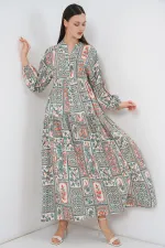 Women's Patterned Long Hijab Dress 2585 - Çağla