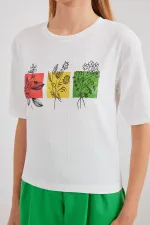 T-shirt basique imprimé en maille 913 - Blanc