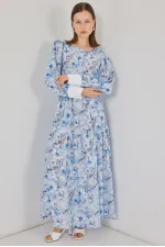Robe longue ceinturée pour femme 2584 - Bleue