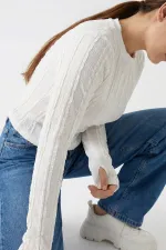 Kadın Dokulu Örme Bluz 980 - Beyaz