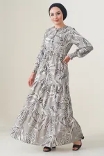 2145 Patterned Hijab Dress - Stone