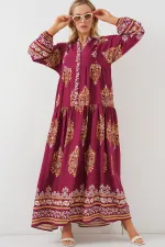 Robe hijab à motifs authentiques 2423 - Bordeaux foncé
