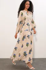 Women's Patterned Long Hijab Dress 2585 - M. Saks Women's Patterned Long Hijab Dress 2585 - M. Saks