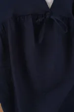 Kadın Önü Bağcıklı Kısa Kol Bluz 962 - Lacivert