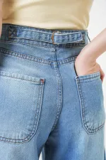 6689 Kadın Yüksek Bel Baggy Kot Pantolon - Açık Mavi