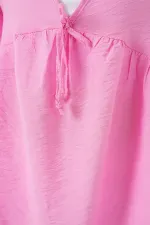 Kadın Önü Bağcıklı Kısa Kol Bluz 962 - Pembe