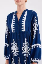 Robe hijab à motifs authentiques 2423 - Bleu marine clair