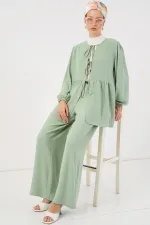 Ensemble deux pièces tunique et pantalon à lacets pour femme 6744 - Menthe
