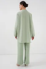 6678 Linen Tunic and Trousers Two-Piece Set - Light Green 6678 Linen Tunic and Trousers Two-Piece Set - Light Green