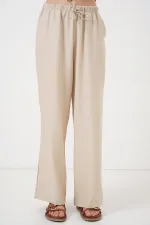 Kadın Geniş Paça Keten Pantolon 6735 - Krem