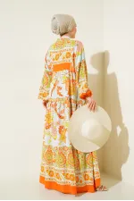 Robe hijab authentique à motifs 2423 - Jaune