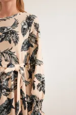 Women's Anthracite Cream Patterned Knitted Hijab Dress 1525