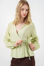 Kadın Yandan Bağlamalı Uzun Kollu Bluz 996 - E.Yeşil