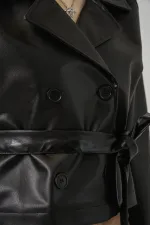 Kadin Kısa Suni Deri Ceket 1058 - Siyah