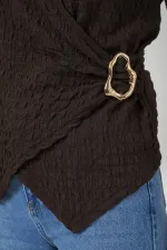 Kadın Sıfır Kol Örme Bluz 988 - Kahverengi