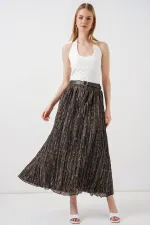 Kadın Kemerli Desenli Etek 8074 - Füme