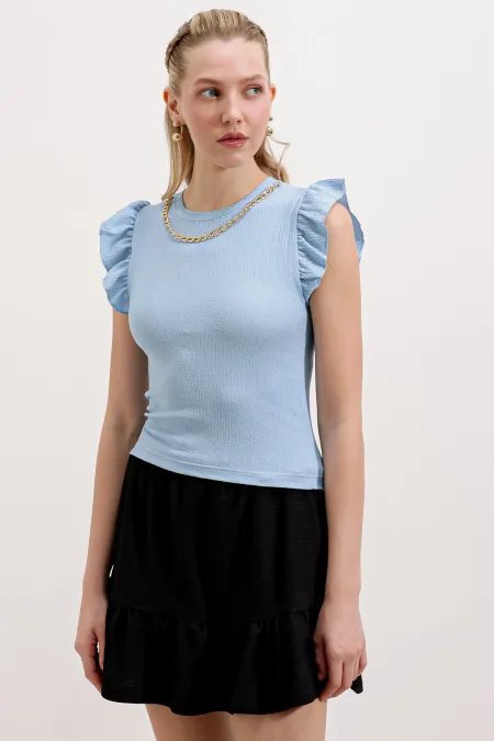 0430 Knitted Blouse - Blue