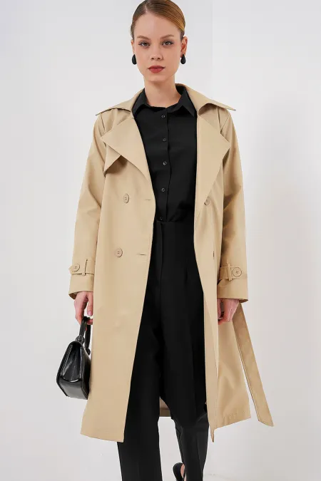 5918 Double-Breasted Trench Coat - Dark Beige
