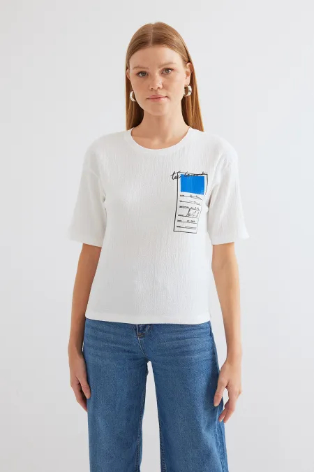 T-shirt basique en maille imprimée 911 - Bleu