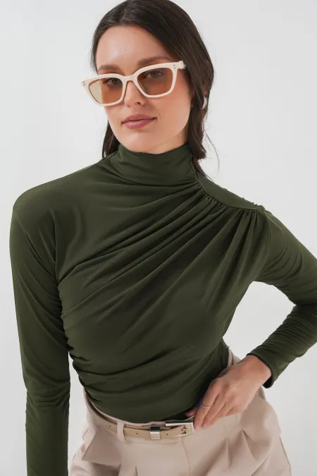 925 Sandy Blouse with Gathered Detail - Khaki