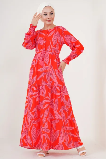 Robe hijab à motifs 2145 - Rouge