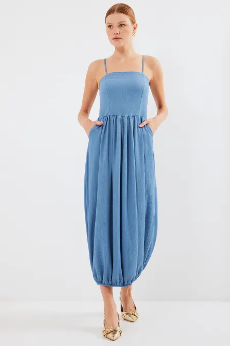 Robe salopette en maille à bretelles 2492 - Indigo