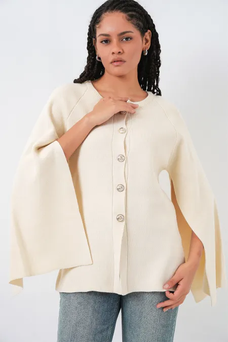 Kadın Triko Panço Hırka 15965 - Ekru