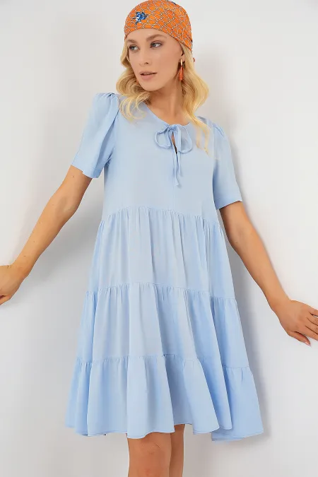 Women's Short Sleeve Short Dress 2554 - Blue