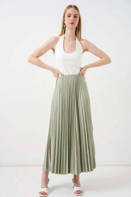 8009 Leather-Look Pleated Skirt - Mint