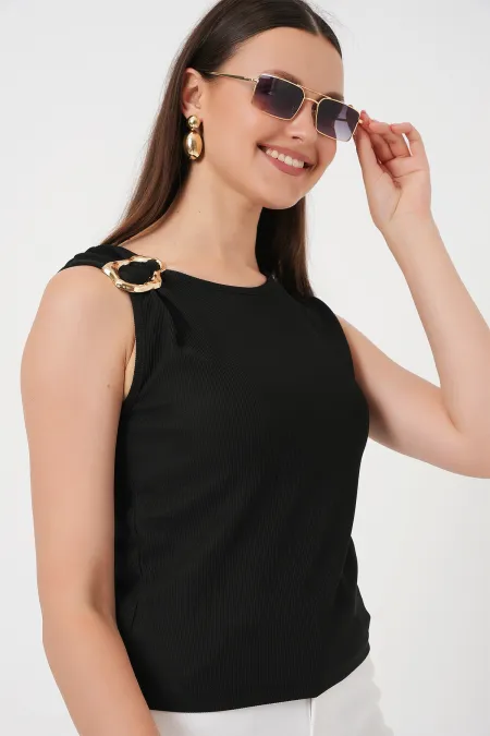 Kadın Kolsuz Basic Bluz 935 - Siyah