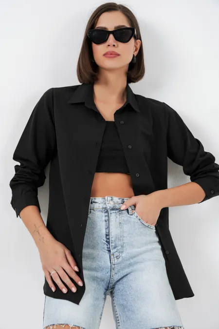 Chemise basique à manches longues pour femme 20279 - Noire