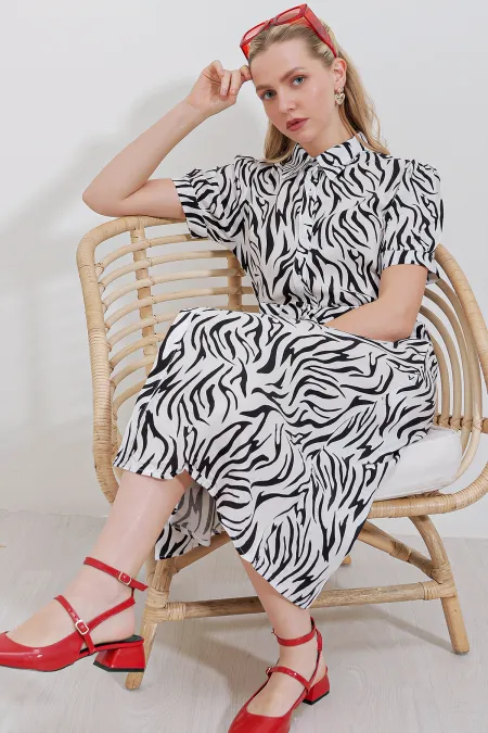 Robe courte en viscose à manches courtes 2213 - Noire