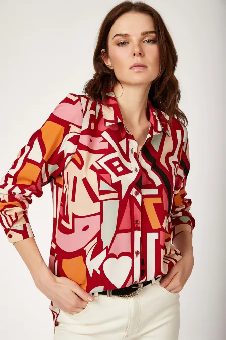 3721 Graphic Patterned Shirt - Burgundy