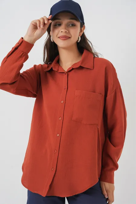 Chemise en mousseline oversize à poche unique pour femme 20353 - Brique