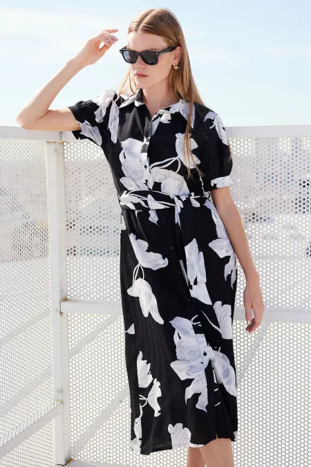 2213 Short Sleeve Viscose Dress - D. Black