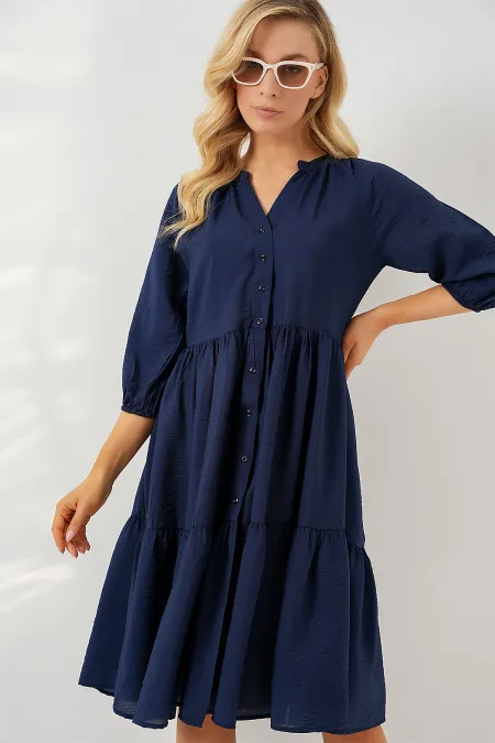 Robe à manches courtes boutonnée pour femme 2559 - Bleu marine