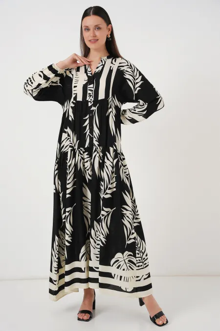Robe hijab à motifs authentiques 2423 - Noir 12