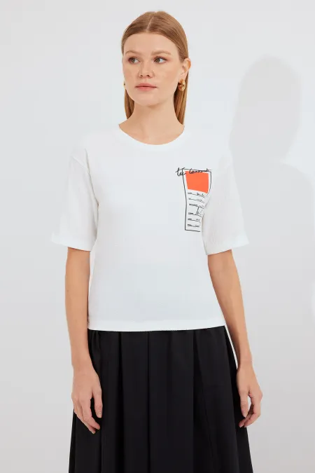 T-shirt basique en maille imprimée 911 - Orange