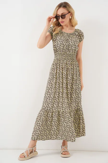 Women's Dress with Gathered Collar Detail 2544 - Oil Green
