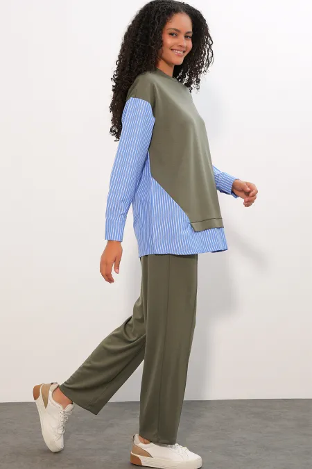Women's Striped Woven Two-Piece Set 6750 - Light Green Women's Striped Woven Two-Piece Set 6750 - Light Green