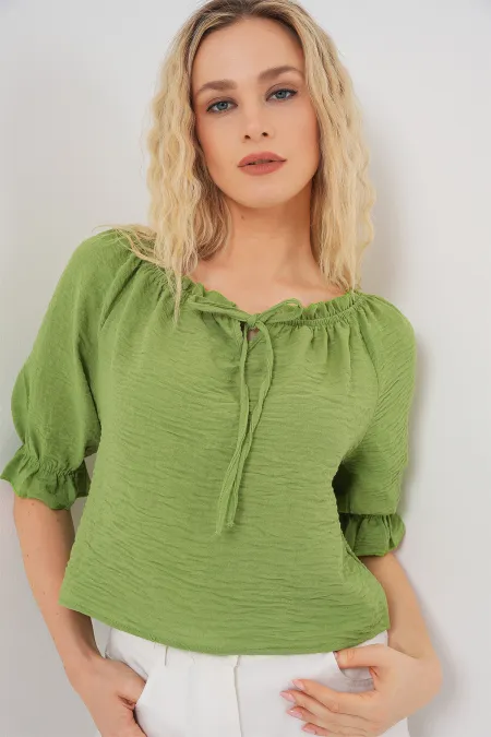 Women's Ruffle Detailed Collar Blouse 959 - E.Green