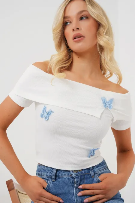 Madonna Yaka Kelebek Detaylı Bluz 957 - Beyaz