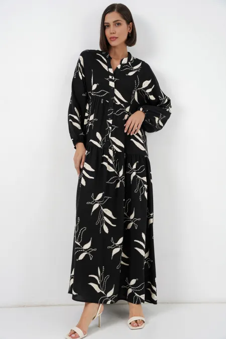 Robe longue hijab à motifs pour femme 2585 - Noir foncé