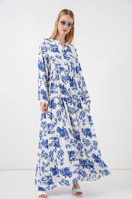 Women's Patterned Long Hijab Dress 2585 - F. Saks