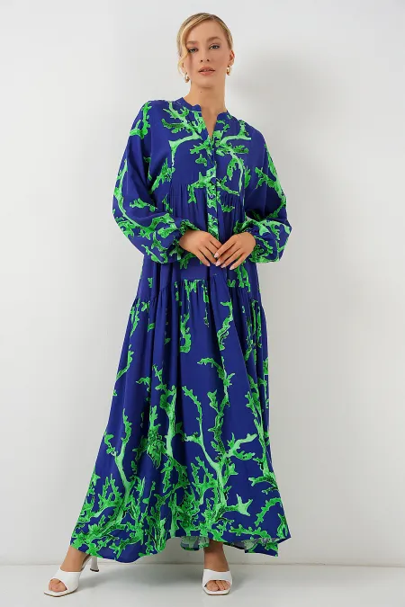 Robe hijab à motifs authentiques 2423 - Violet-vert