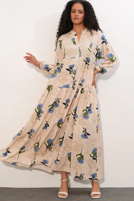 Women's Patterned Long Hijab Dress 2585 - M. Saks Women's Patterned Long Hijab Dress 2585 - M. Saks