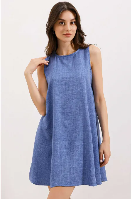 2444 Mini Linen Dress - Blue